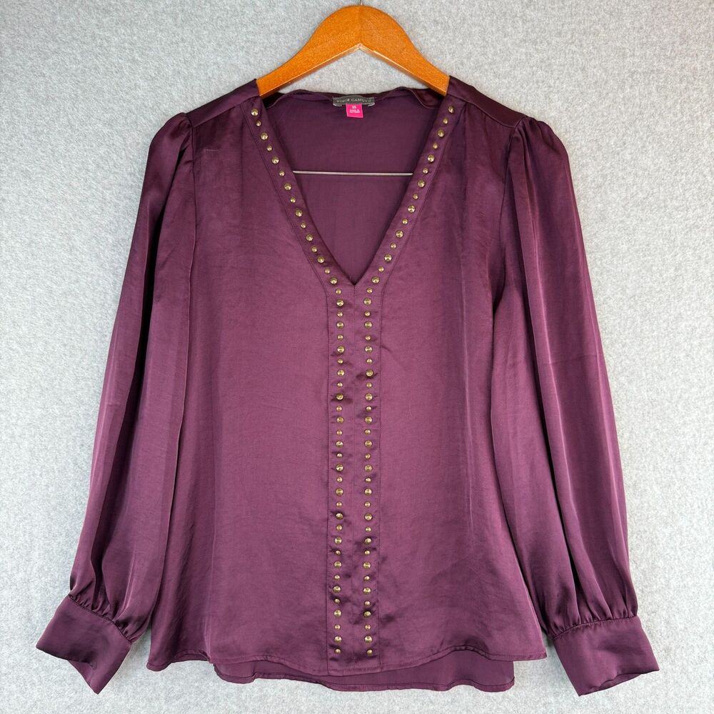 Vince Camuto Purple Satin Long Sleeve Peasant Blouse Size XS V-Neck Casual Boho
